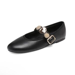 Ballet Flats for Women Round Toe Mary Jane Flats with Gold Adornments 8.5